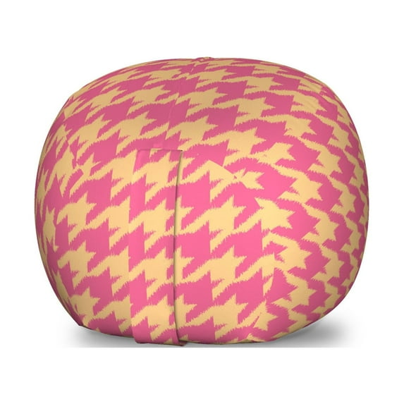 Houndstooth Storage Toy Bag Chair, Hand Drawn Ikat Pattern Traditional Old Fashioned Design in Pastel Colors, Stuffed Animal Organizer Washable Bag, Large Size, Peach and Pink, by Ambesonne