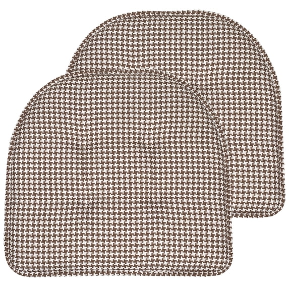 Houndstooth U-Shaped 16 x 17 Memory Foam Chair Pad Brown 2 Pack
