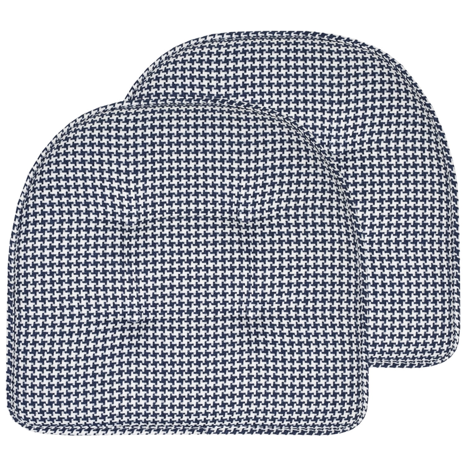 Houndstooth U-Shaped 16 x 17 Memory Foam Chair Pad Navy 2 Pack