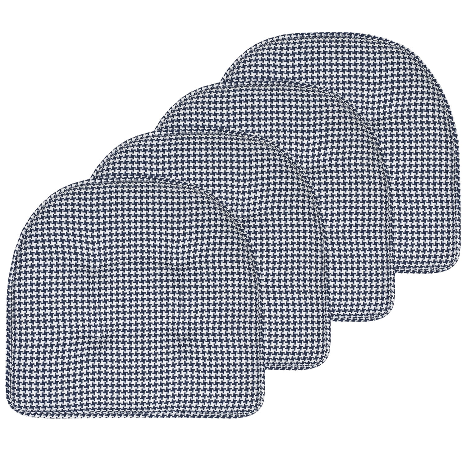 Navy Houndstooth Memory Foam U-Shaped Chair Cushions, 4 Pack