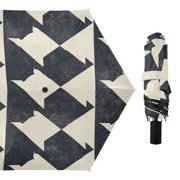 Houndtooths Classic Tile Pattern All Weather Umbrella Triple Folding Parasol 6 Ribs UV Protection Portable