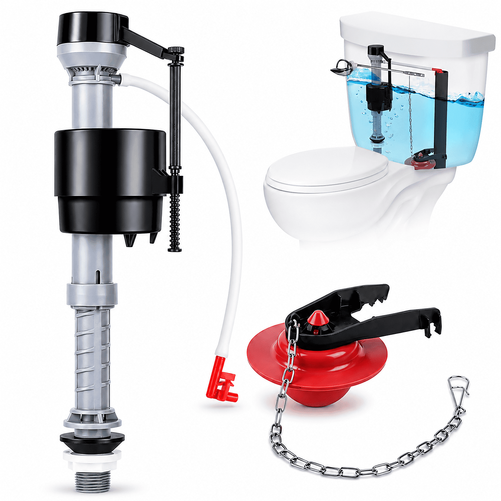Houpeoro Toilet Fill Valve and 2-Inch Flapper Kit, Adjustable 8-13 Inch ...