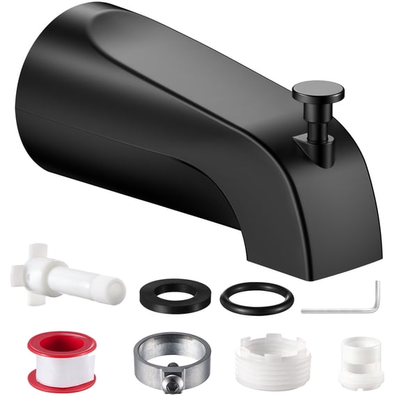 Houpeoro Universal Bathtub Tub Spout with Diverter, Fits 1/2" Slip-Fit Copper Pipe and 1/2" IPS & 3/4" IPS Thread Connections, Bathroom Tub Faucet Replacement (Matte Black)
