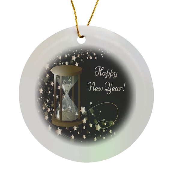 3drose, Hour Glass Years Falling, Happy New Year, 2016, Cascading Stars, Black, Circle Porcelain Ornament