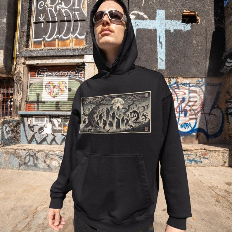 Hour of Meeting Evil Spirits Hoodie Japanese Mythology Woodblock