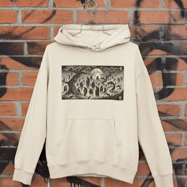 Hour of Meeting Evil Spirits Hoodie Japanese Mythology Woodblock