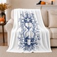 thumbnail image 1 of Hourglass with Antlers and Blue Wildflowers, Mystical Botanical Time Motif for Nature Art Lovers, Housewarming Gift, Cozy Flannel Blanket for Study Room and Reading Nook, Elegant Home Decor, 1 of 9