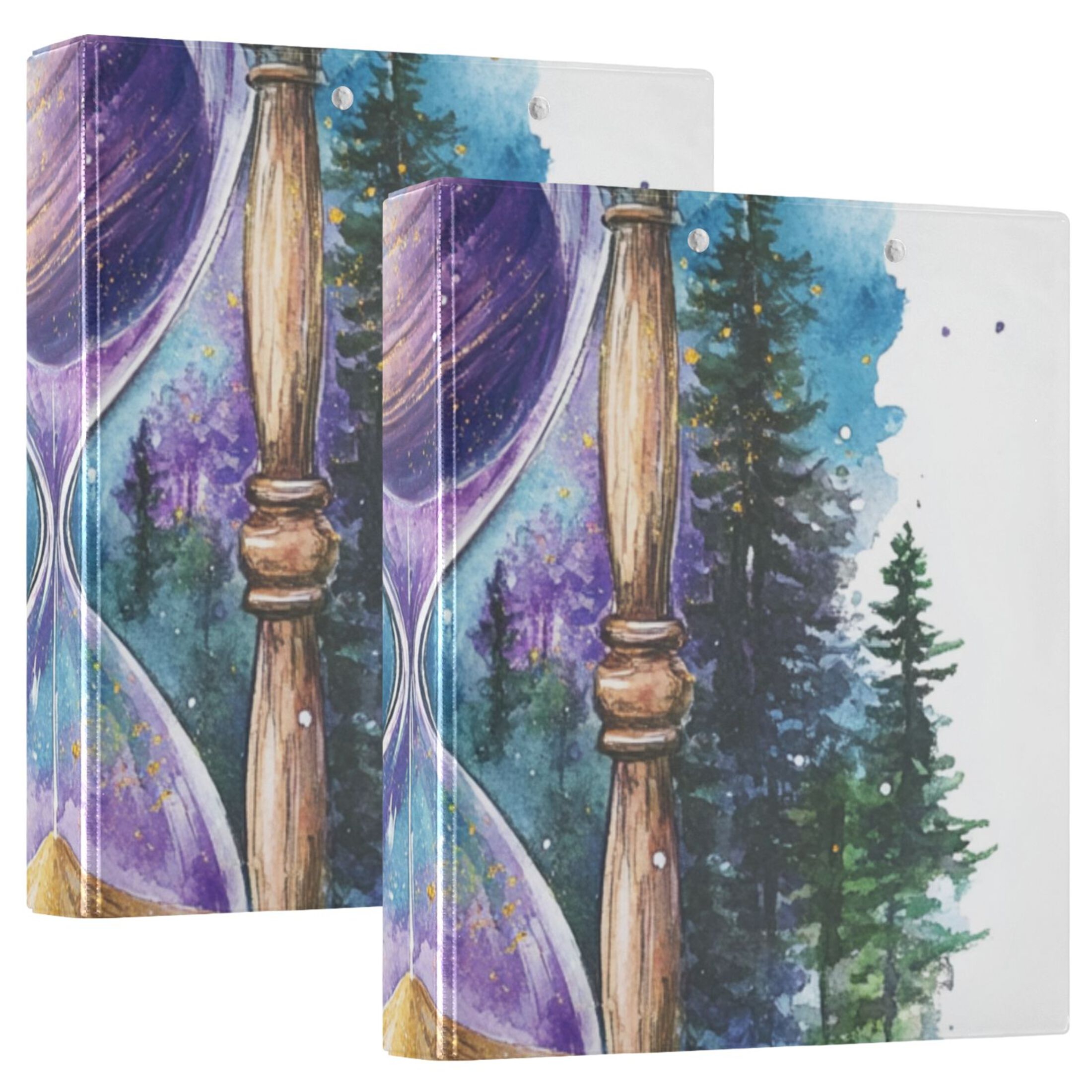 Hourglass Forest 3 Ring Binders 1.5 inch Hardcover File Folders with Interior Pockets A4 Size Organizer for School Office Hospital