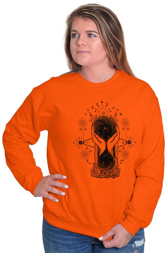 Hourglass Hands Crystal Ball Celestial Women Crewneck Sweatshirt Brisco Brands L