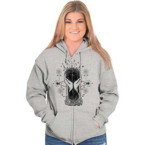 Hourglass Hands Crystal Ball Celestial Womens Plus Size Graphic Zipper Hoodie Brisco Brands 5X