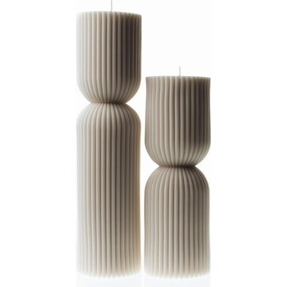 Hourglass Pillar Candle - Large Beautiful Handmade Pillar Scented Soy Wax Elegant Bubble Aesthetic Candle Housewarming Gift Home Room Shelf Decor Idea - White (Set of 2)