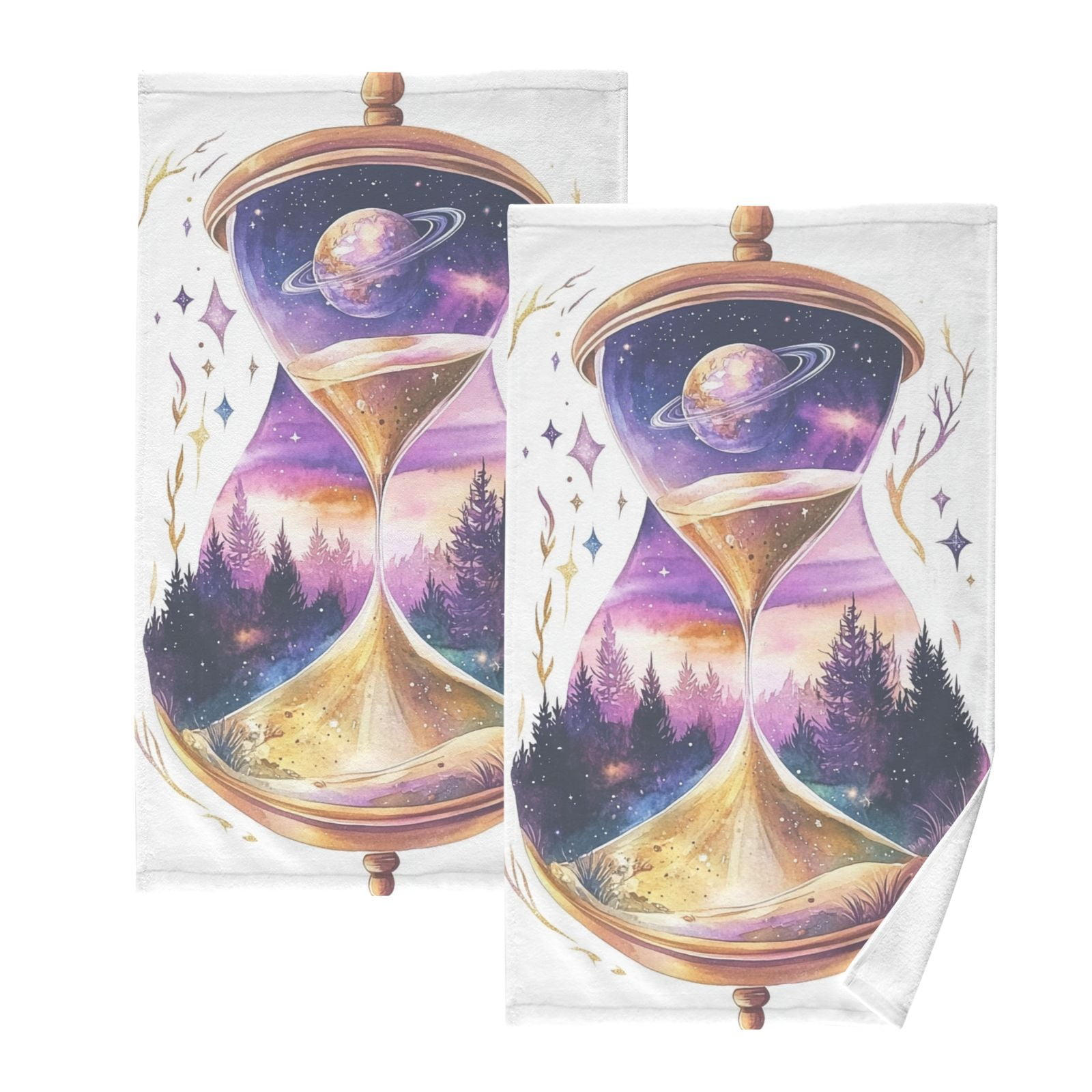 Hourglass Planet Hand Towels Cotton Bath Towels Large Face Towels Absorbent for Bathroom 2 Packs