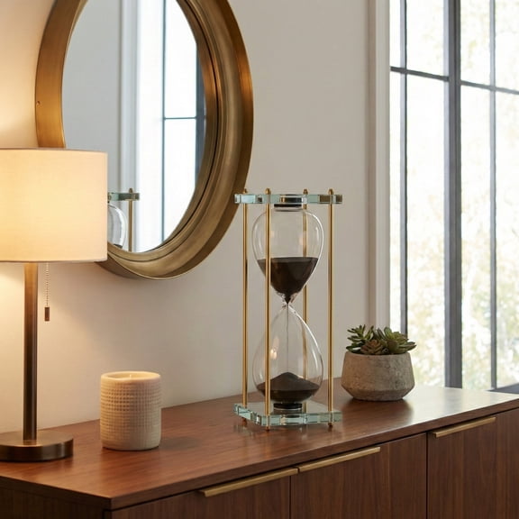 Hourglass Sculpture for Home and Office Decor - Tabletop Accent for Living Room, Bathroom, and Shelf Styling - Ornament for Coffee Table Display, Mantel, or Desk Decor - 18", Black & Gold