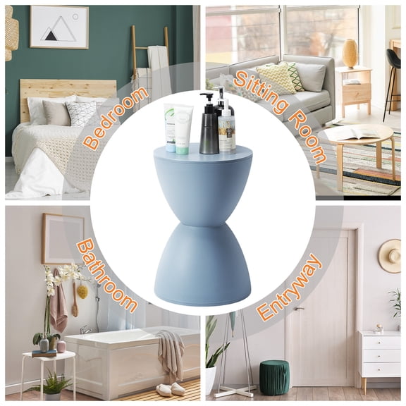 Hourglass Shape Plastic Side Table, Multifunctional Accent Stool, 17in Height Round End Table, Modern Decorative Nightstand for Living Room Bedroom Entryway, Light Blue