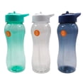thumbnail image 1 of Hourglass Shaped Plastic Water Bottles with Flip-Up Straws, 25 Oz BPA Free Leakproof Tumbler for Kids Adults Office School GYM Camping Workout Outdoor Activities Drinking Bottle Set of 3 (Colors Vary), 1 of 7