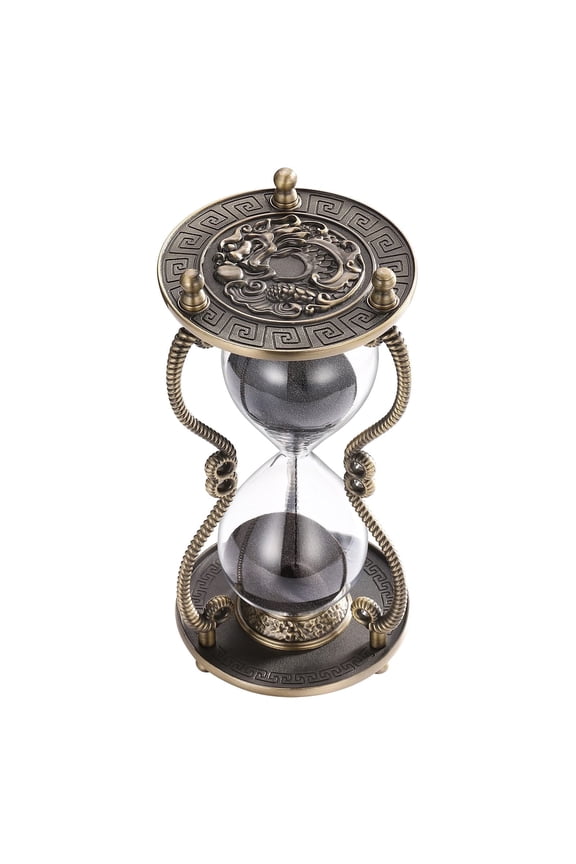 Hourglass Timer Sand Clock 60 Minute: Brass Medieval Dragon Black Sand Watch 60 Min, Large Reloj De Arena, Gothic Fantasy One Hour Sandglass for Gifts, Home, Desktop Decor