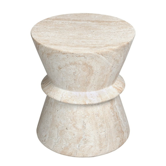 Hourglass Travertine Stone Finish Italian Design MgO Side Accent Table