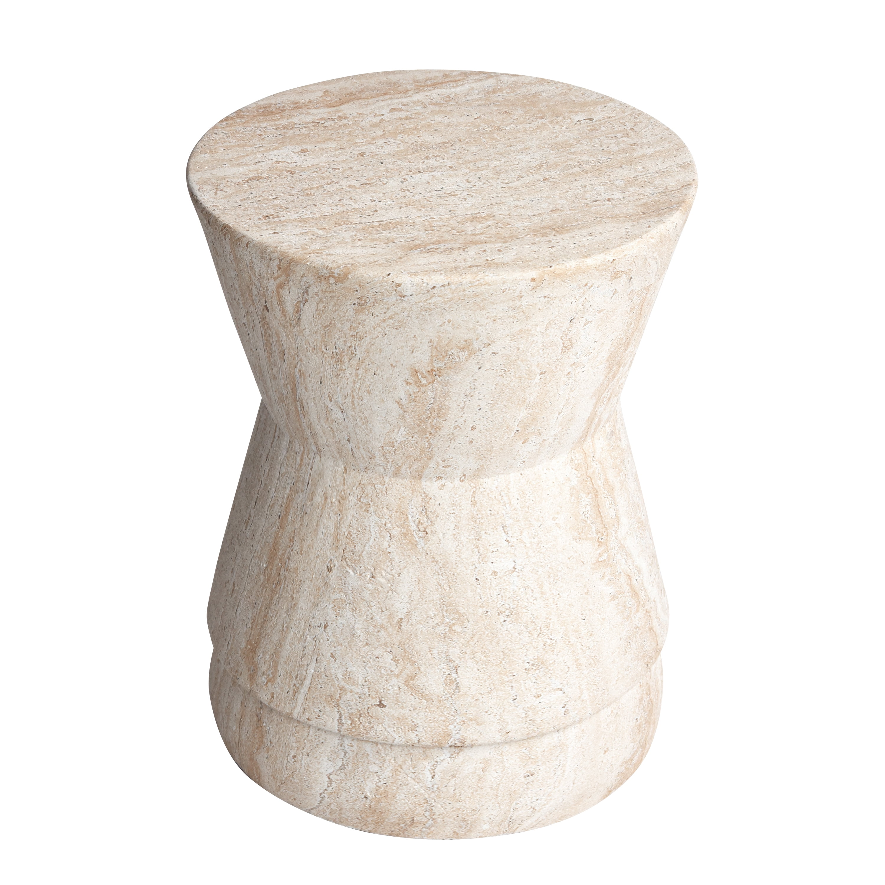 Hourglass Travertine Stone Finish Italian Design MgO Side Accent Table