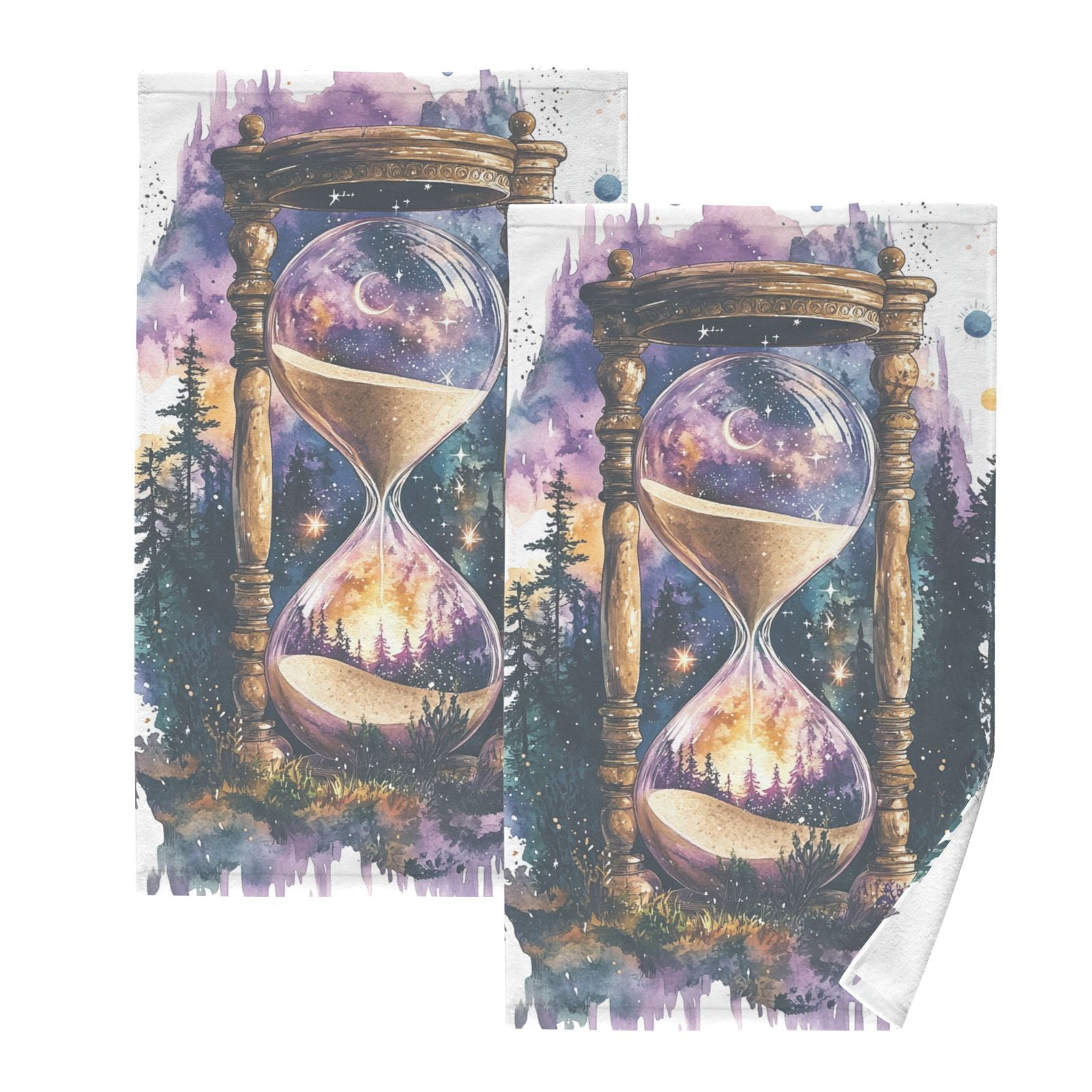 Hourglass Trees Starry Sky Hand Towels Cotton Bath Towels Large Face Towels Absorbent for Bathroom 2 Packs