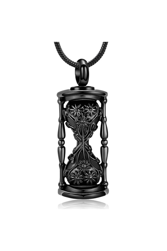 Hourglass Urn Necklace for Ashes, Tree of Life Daisy Cremation Jewelry, Memorial Pendant for Keepsake, Stainless Steel Ash Holder with Snake Chain