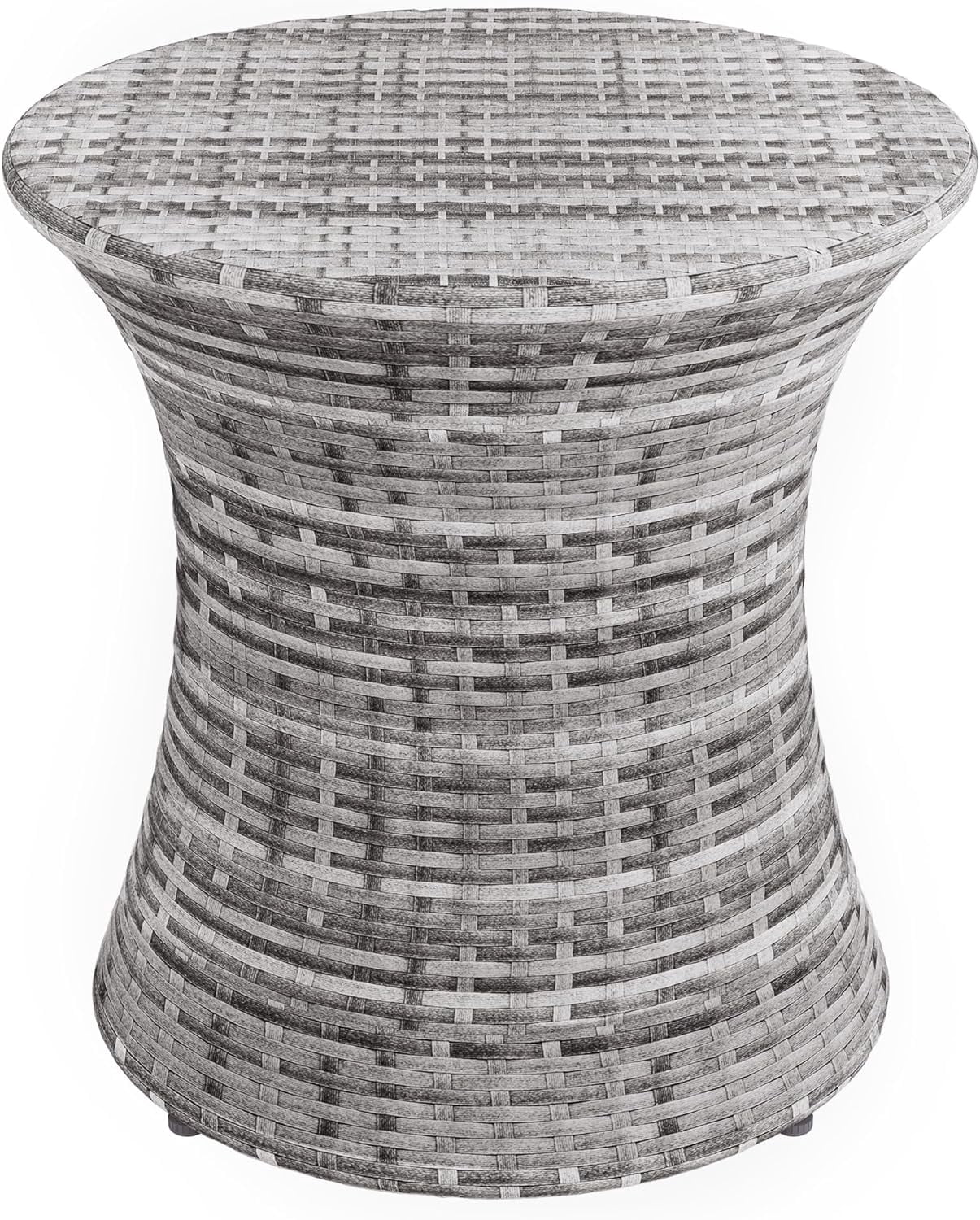 Hourglass Wicker Accent Table: Outdoor Rattan End Table, Steel Frame, 20 Inch, Lightweight Grey ...