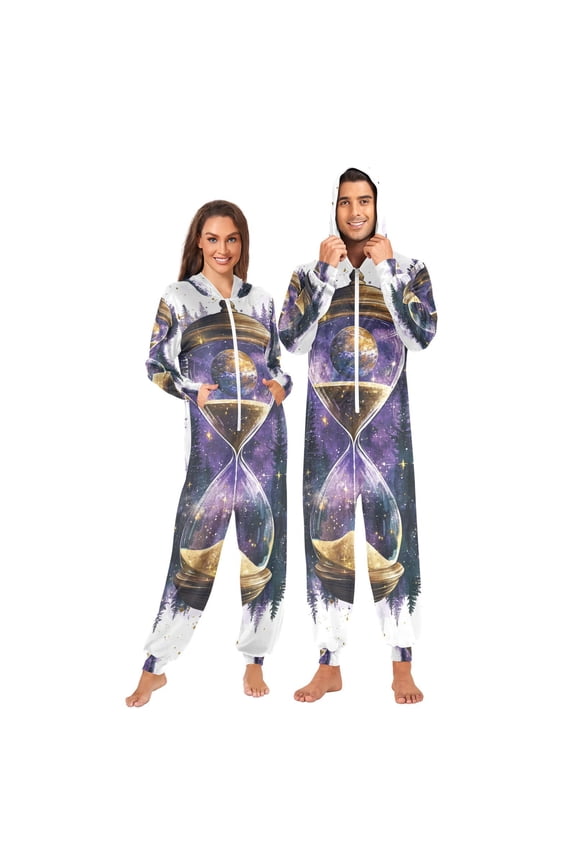 Hourglass and Forest Adult Onesie Pajamas Slim Fit Christmas One Piece Suit Pjs for Women and Men Hooded Zipper