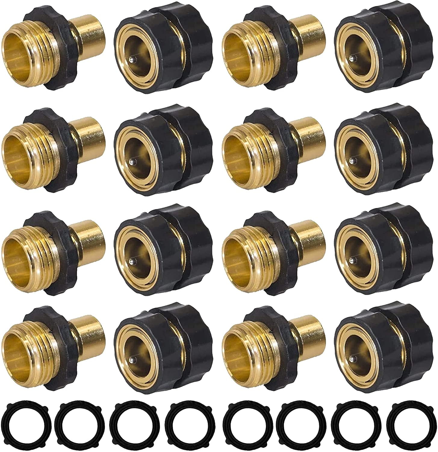 Hourleey Garden Hose Quick Connect, 3/4 Inch Male and Female Garden Hose Fitting Quick Connector (8 Sets)