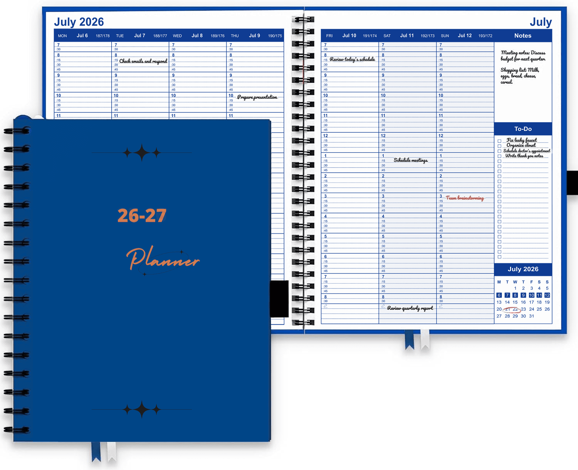 Hourly Planner 2026-2027 by StriveZen, July 2026 - December 2027, Weekly Appointment Book, Daily Scheduling Calendar, Medical, Business, 15 minutes, Pockets, La