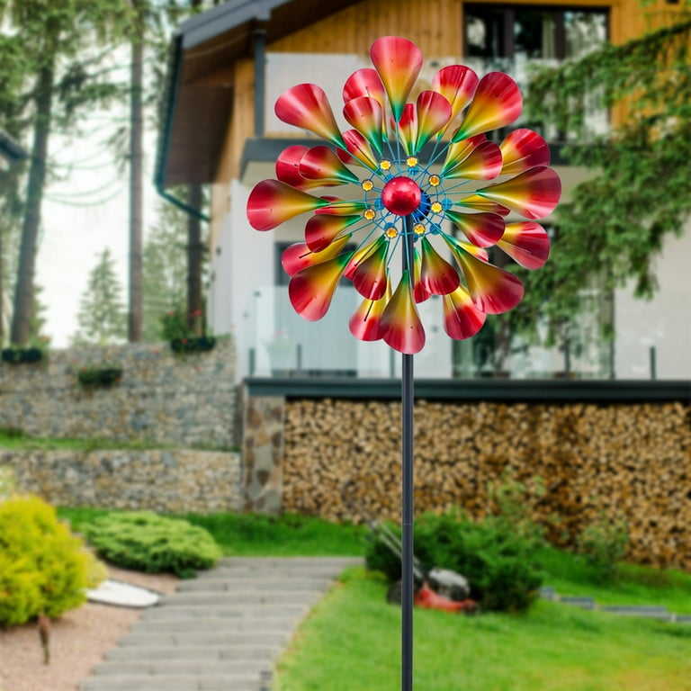Hourpark 75 inch 3D Kinetic Metal Wind Spinners, Double-Side Red 