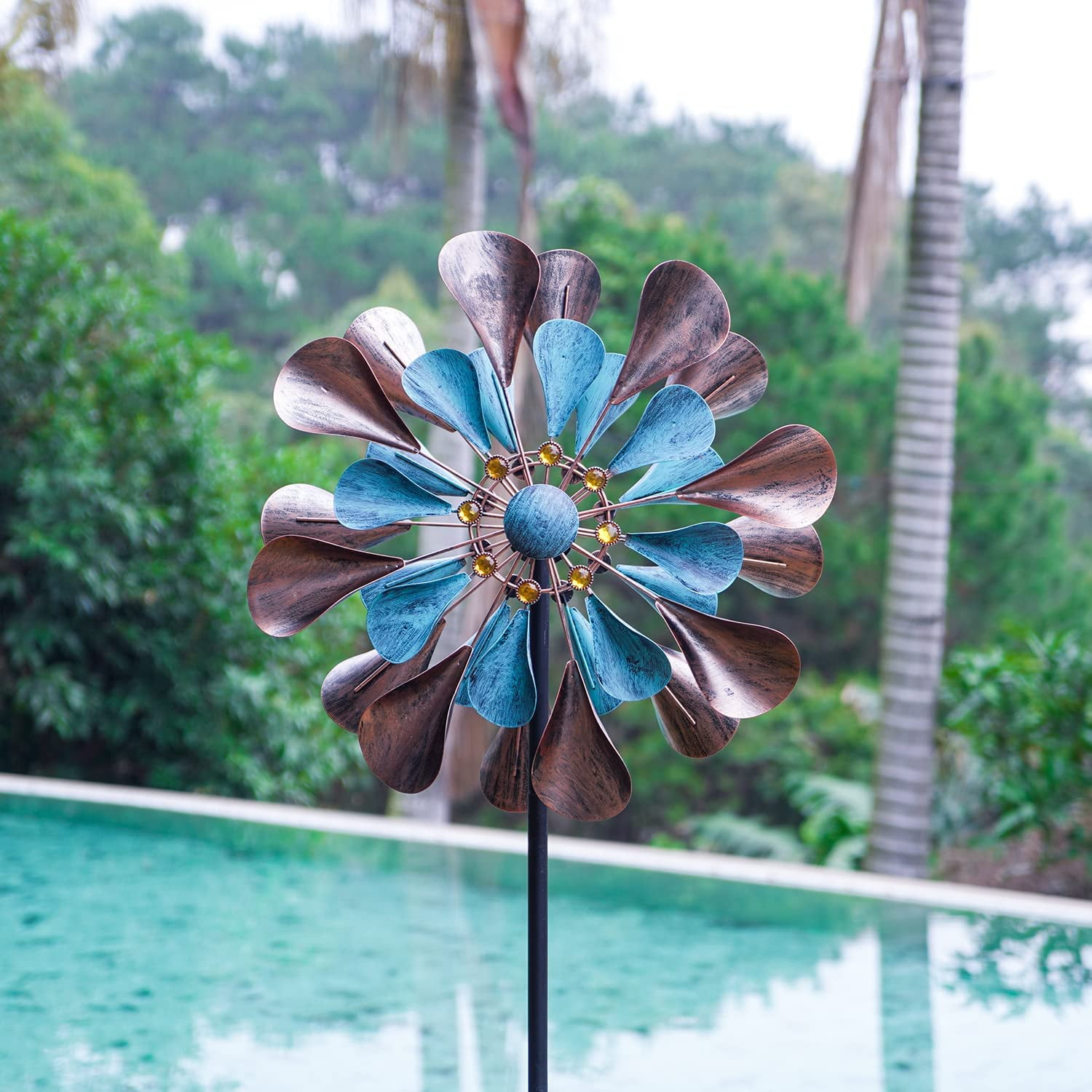 Multicolor Windmill Hourpark 75inch Wind Spinner Sculptures Multi-Color Metal Double ...