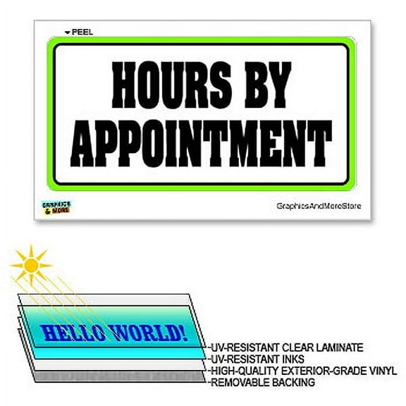 Hours By Appointment - 12 in x 6 in - Laminated Sign Window Business Sticker