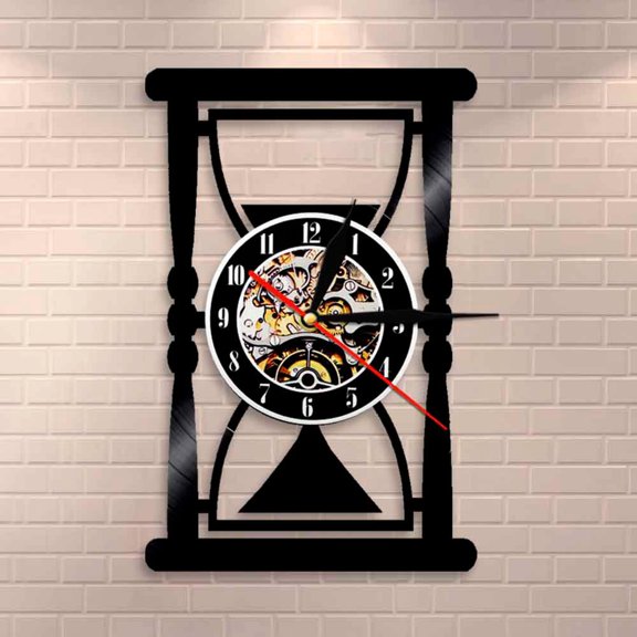 Hoursglass Wall Art Time Clock Hanging Sandglass Wall Decor Vinyl Record Wall Clock Decorative Timer Wall Watch Vintage Clock