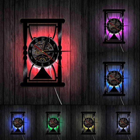 Hoursglass Wall Art Time Clock Hanging Sandglass Wall Decor Vinyl Record Wall Clock Decorative Timer Wall Watch Vintage Clock