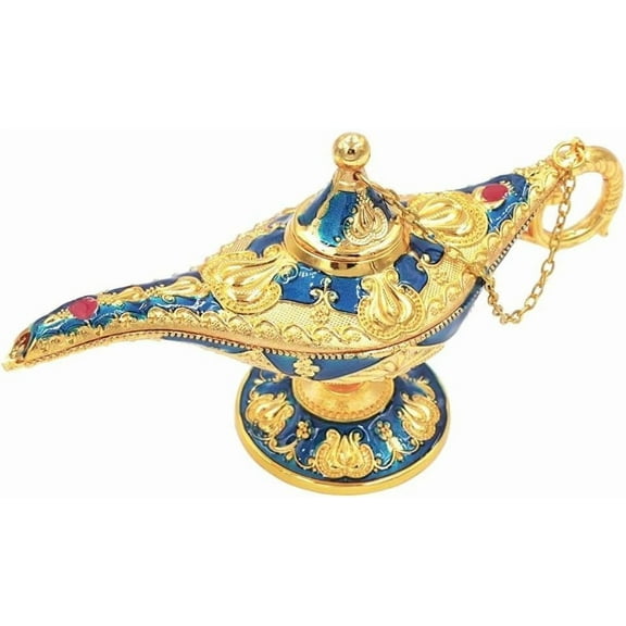 Hourwof Vintage Aladdin Magic Genie Lamp,Arabian Nights Costume Prop Lamp for Wedding Theme Party,Legend Wishing Light for Home Tabletop Decor Halloween Christmas Birthday Gift,Small Blue