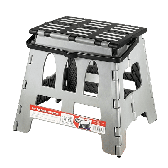 House 2 Home, 12.5" Plastic One Step Folding Step Stool, Light Gray