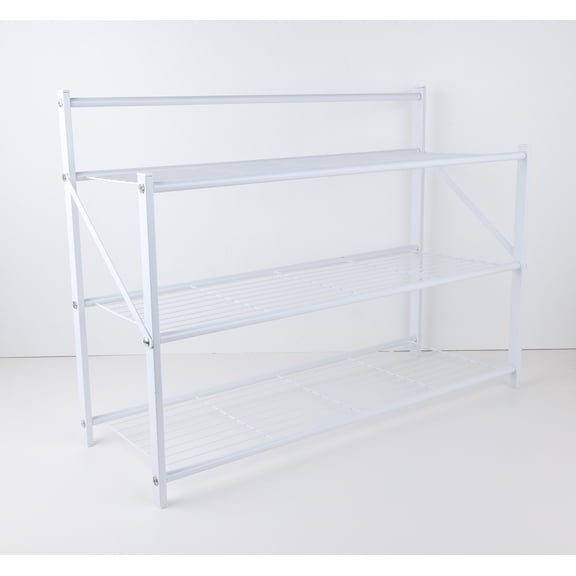 House 2 Home 27" Wide Foldable Metal Shelf / Shoe Rack, Powder Coated White Paint & 3 Tiers