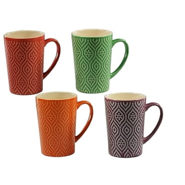 House 2 Home 4 Pc 16oz Multi-Color Ceramic Coffee Mug Set, IKAT Design