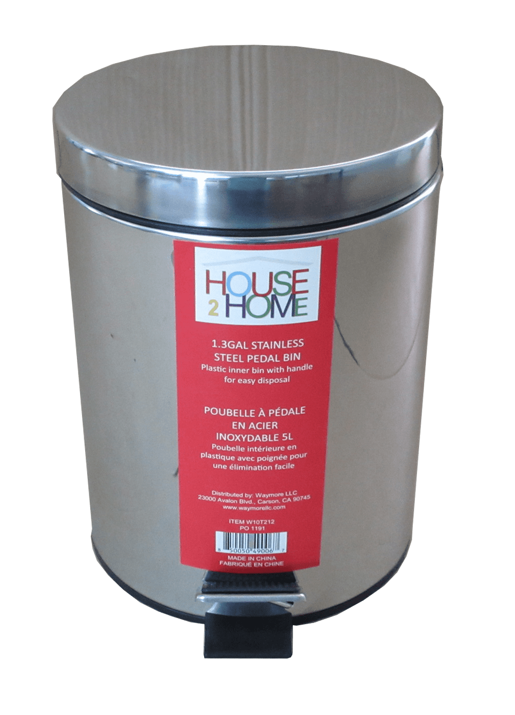 House 2 Home 5L Round Stainless Steel Pedal Waste Can, Mirror Finished