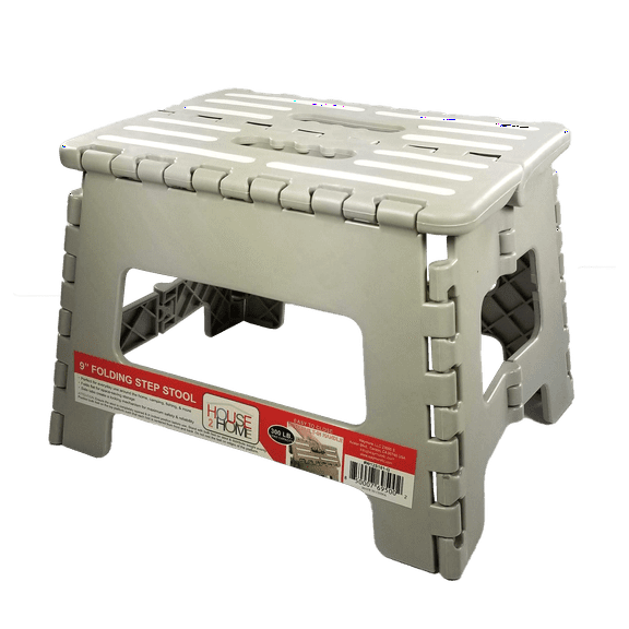House 2 Home 9" Plastic 1 Step Folding Step Stool Light Gray and White Grip Stripes