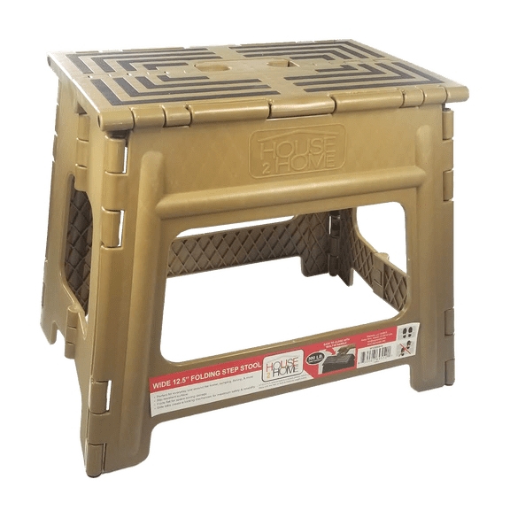 House 2 Home, Wide 12.5" Plastic 1 Step Folding Step Stool Khaki