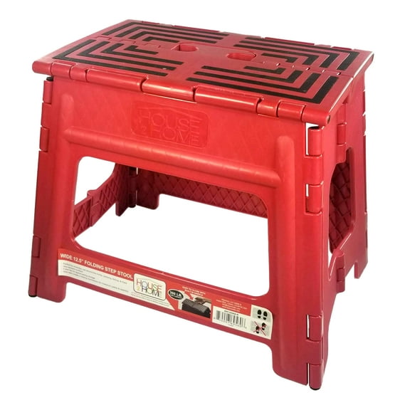 House 2 Home, Wide 12.5" Plastic 1 Step Folding Step Stool, Red