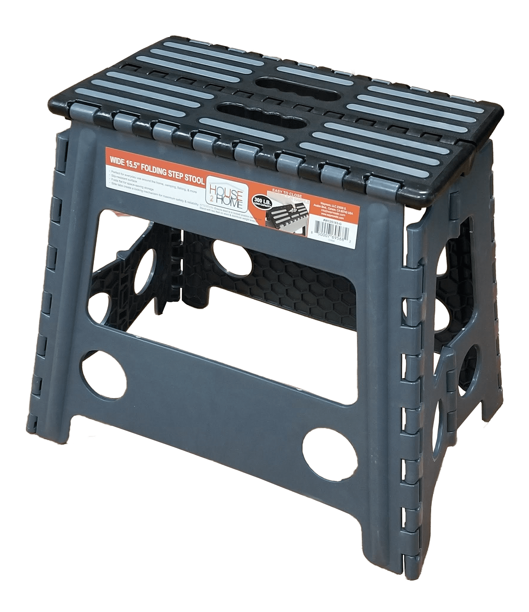 House 2 Home, Wide 15.5" Plastic 1 Step Folding Step Stool, Gray with