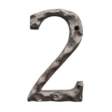 House Address Numbers 5 Inch Cast Iron Metal Home Modern Door Numbers Unique Hammered Look, Number 2