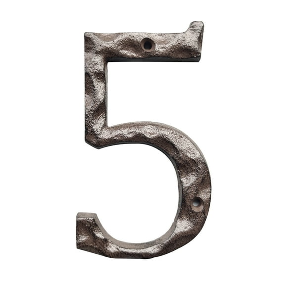 House Address Numbers 5 Inch Cast Iron Metal Home Modern Door Numbers Unique Hammered Look, Number 5