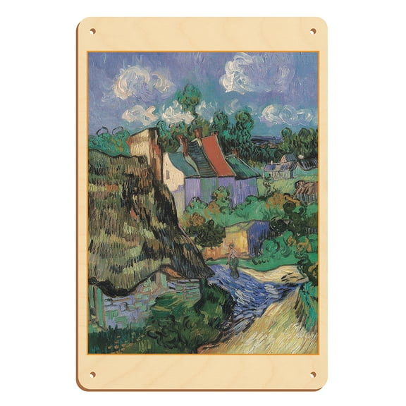 House At Auvers, France - From an Original Color Painting by Vincent Van Gogh c.1890 - 8 x 12 inch Vintage Wood Art Sign