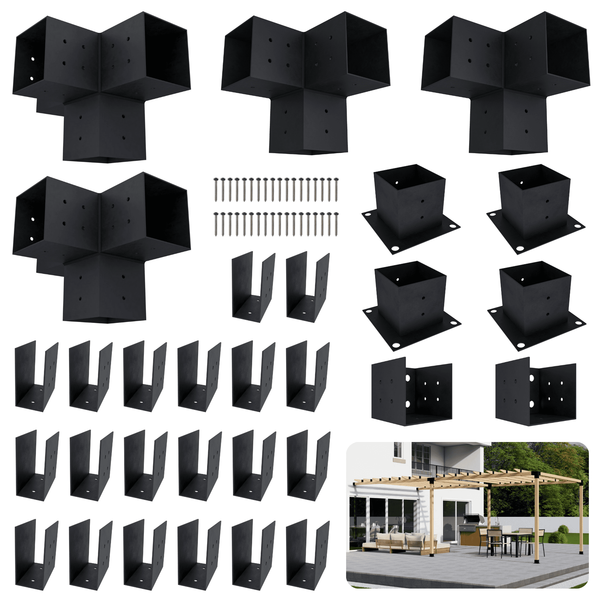 House-Attached Pergola in Wall DIY Bracket Kit for Up to 12x16 Outdoor ...