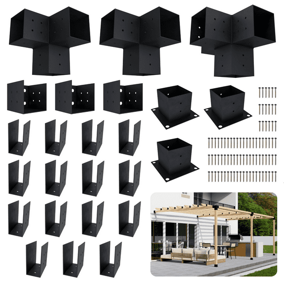 House-Attached Pergola in Wall DIY Bracket Kit for Up to 24x8 Outdoor Pergola for Deck Shade (Lumber Not Included)