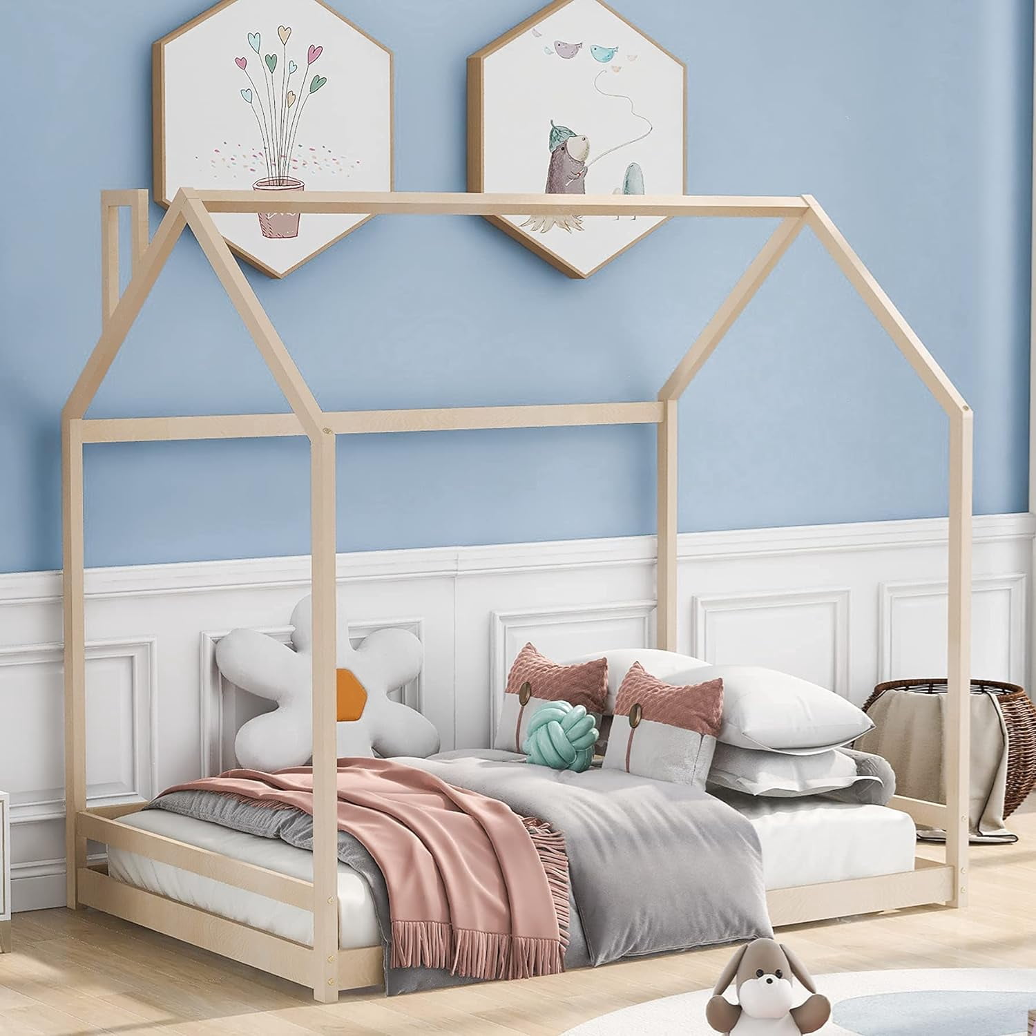 House Bed For Kids Full Size, Toddler House Full Bed With Roof,Wood ...