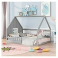 House Bed Full Size, Wood Floor Bed for Kids, Montessori Bed with
