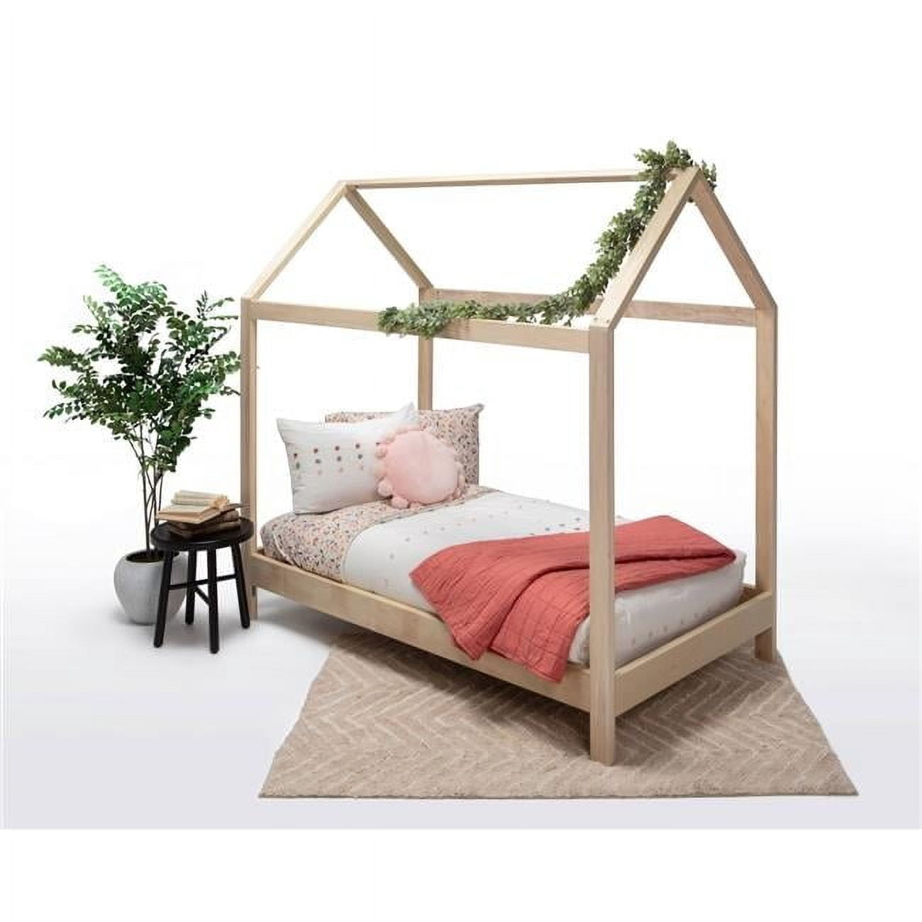House Bed with Raised Base, Natural - Twin Size